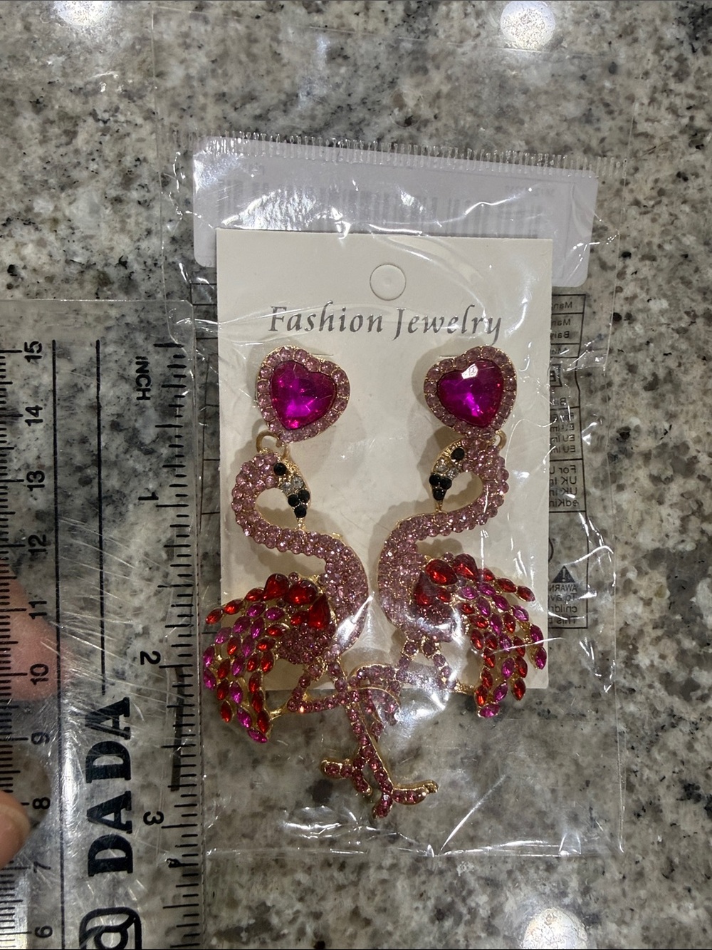 Fashion Jewelry Hot Pink and Red Crystal Flamingo Drop Earrings - Picture 2 of 3